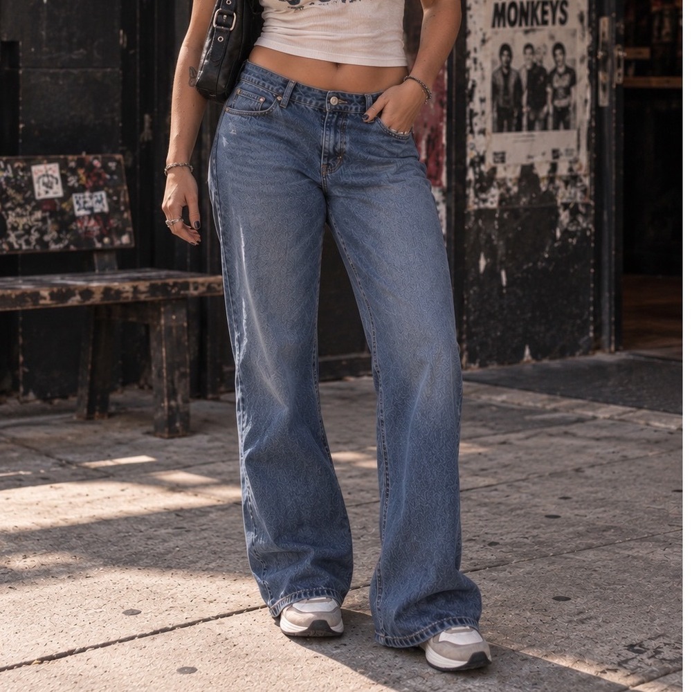 Edikted Jeans XL Low Rise Baggy Wide Leg Y2K Skater Denim 100% Cotton